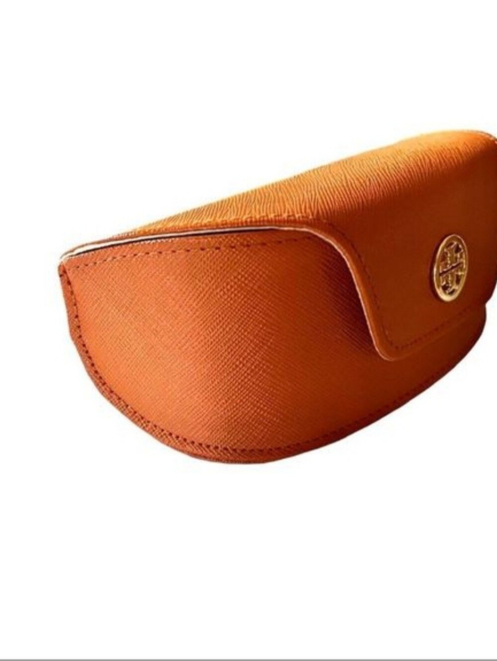 TORY BURCH Sunglasses Case in Burnt Orange Saffianno Leather with Gold Logo Snap - Picture 2 of 8